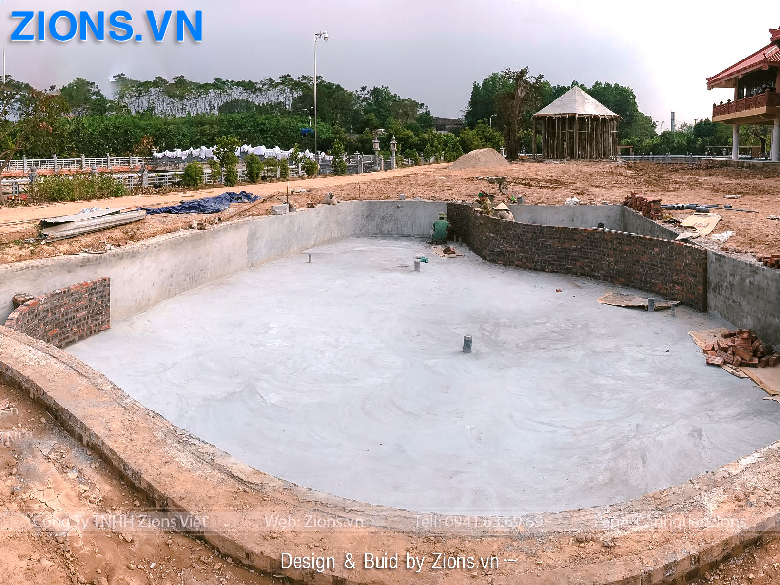 Xây chia ngăn lọc trong hồ koi